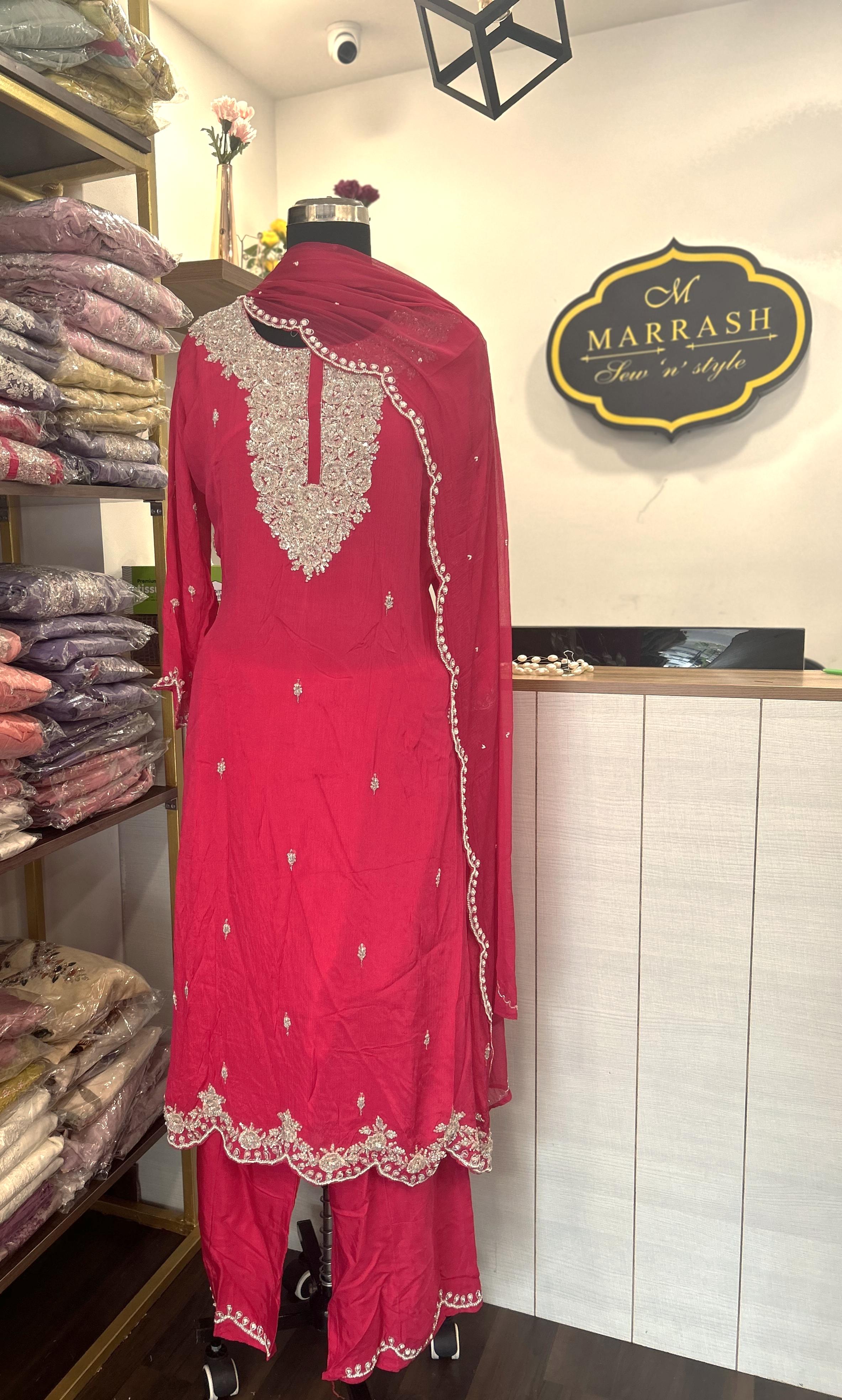 chinon silk partywear suit