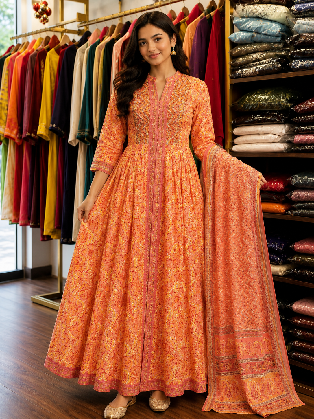 Cotton gown with dupatta