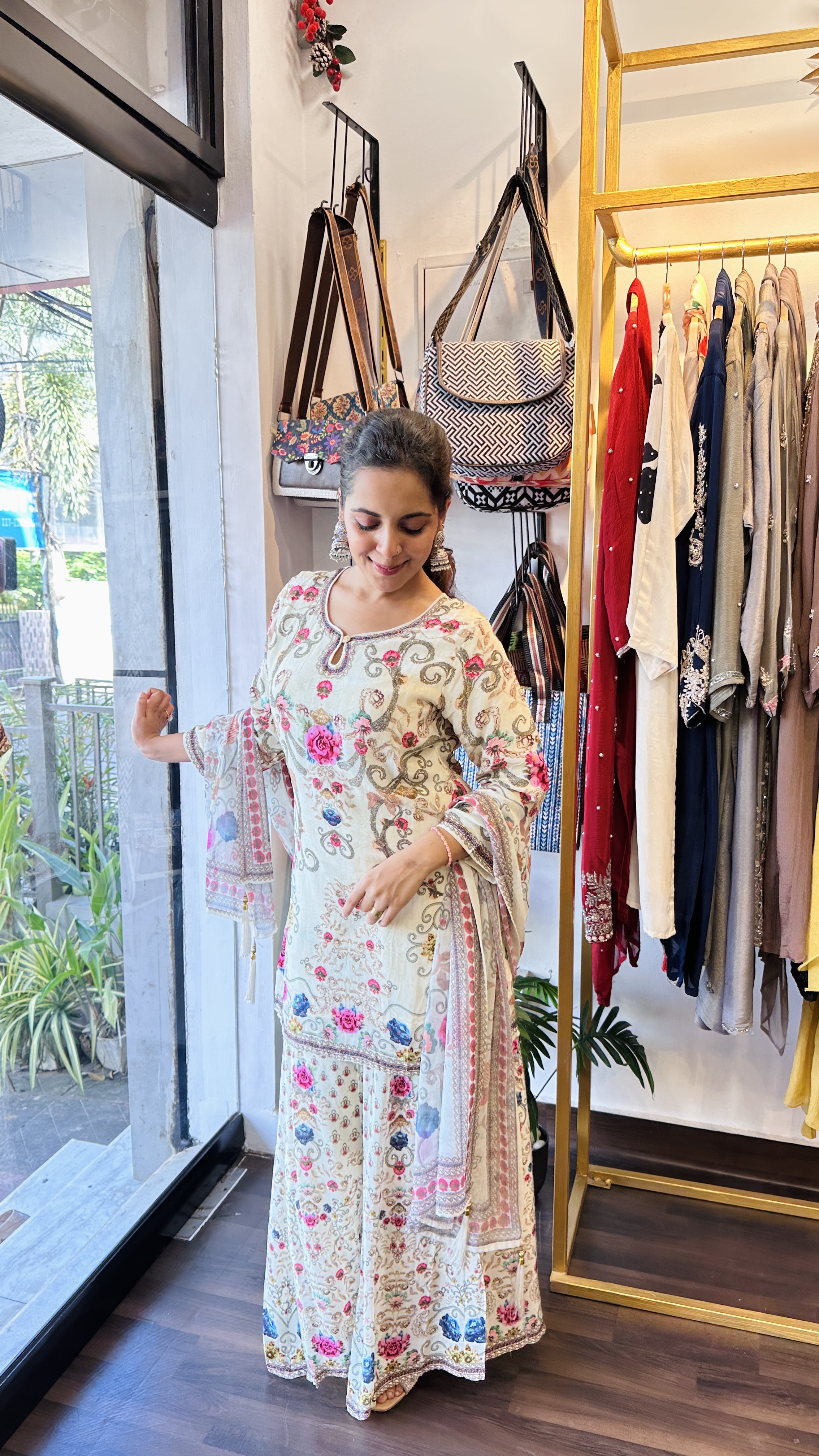 Crepe silk sharara set